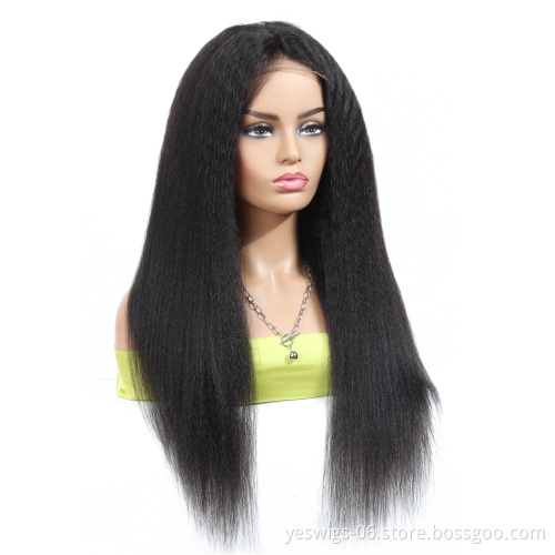 Yaki Style Raw Indian Human Virgin Hair Cuticle Aligned Front Lace 4*4 Closure Wig Kinky Straight Lace Closure Wig Mink Hair